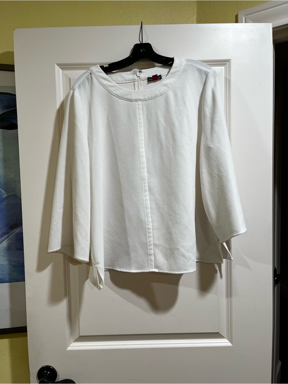 Vince Camuto White Bell Sleeve Crewneck Blouse